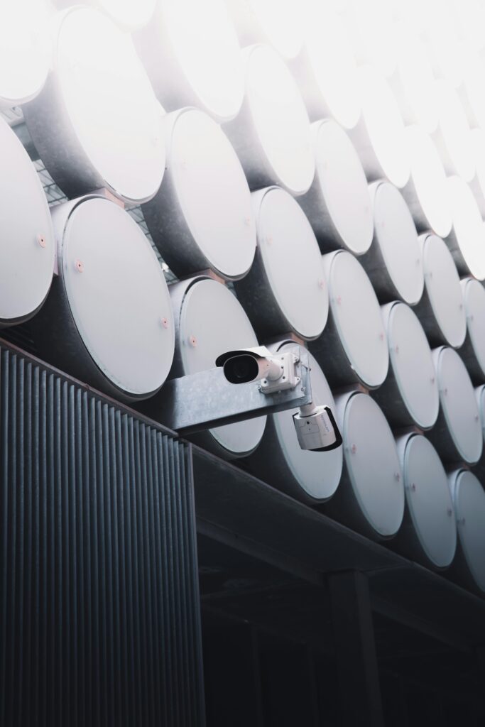 Abstract digital padlock symbol representing cybersecurity in a modern office setting