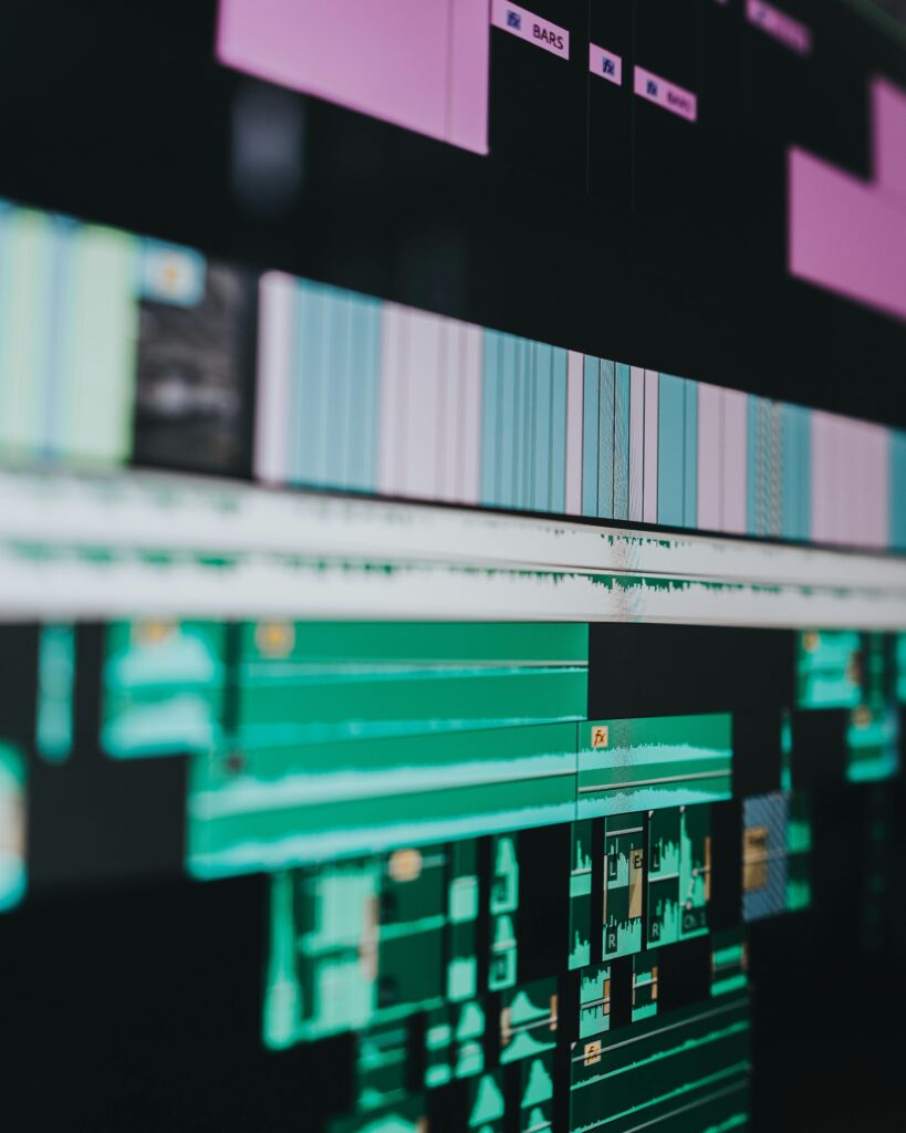 Close-up of a video editing timeline using the Best AI Apps for Content Creators for fast cuts, captions, and effects.